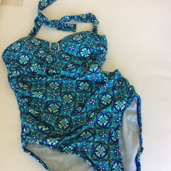 Spanx Love Your Assets Swimsuit Size Medium Blue One Piece Geometric Support - Picture 16 of 16